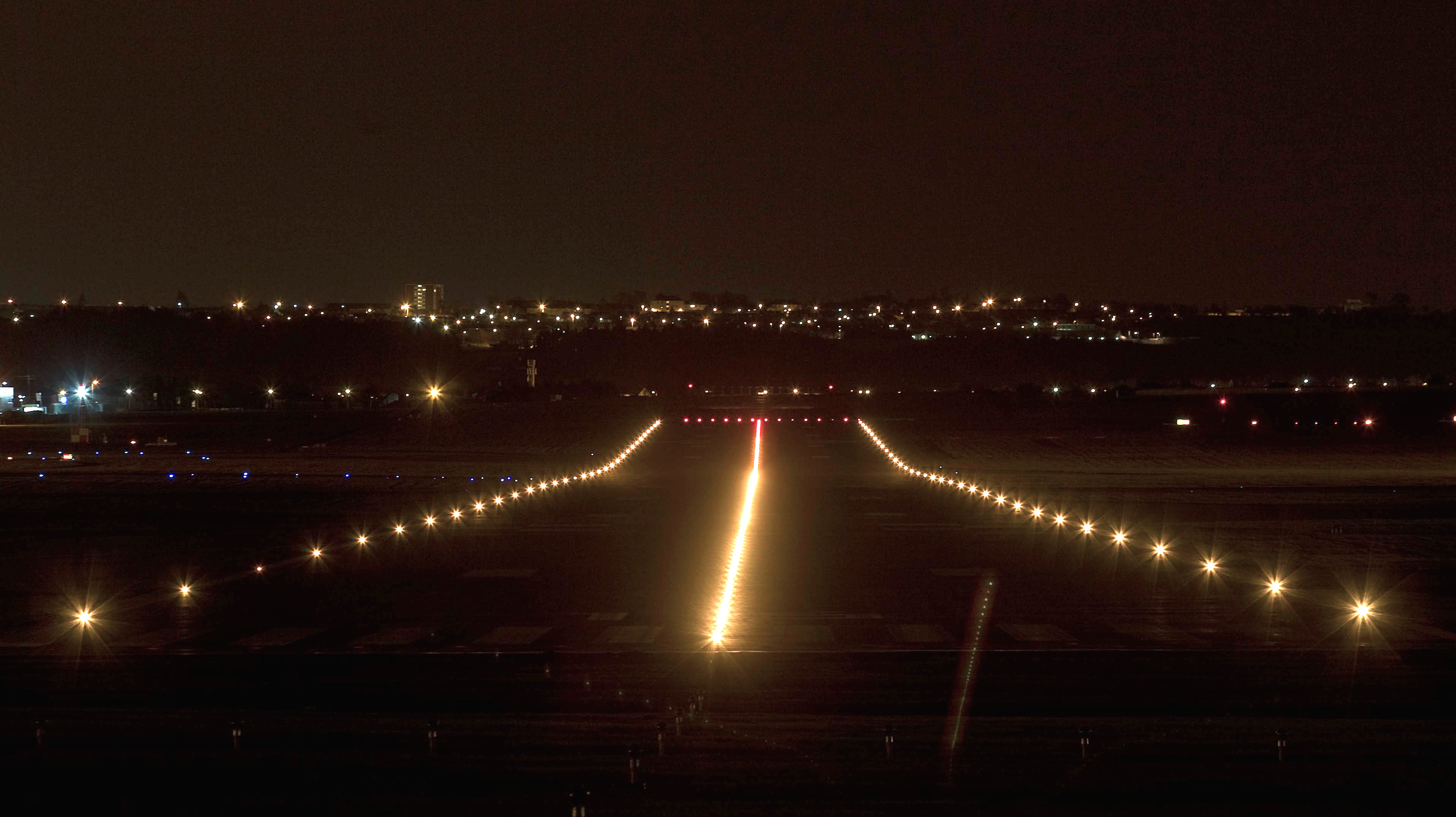 airport runway lights at night