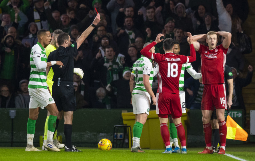 Dons chief Dave Cormack and Celtic boss Neil Lennon in war of words over Aberdeen striker Sam Cosgrove’s red card