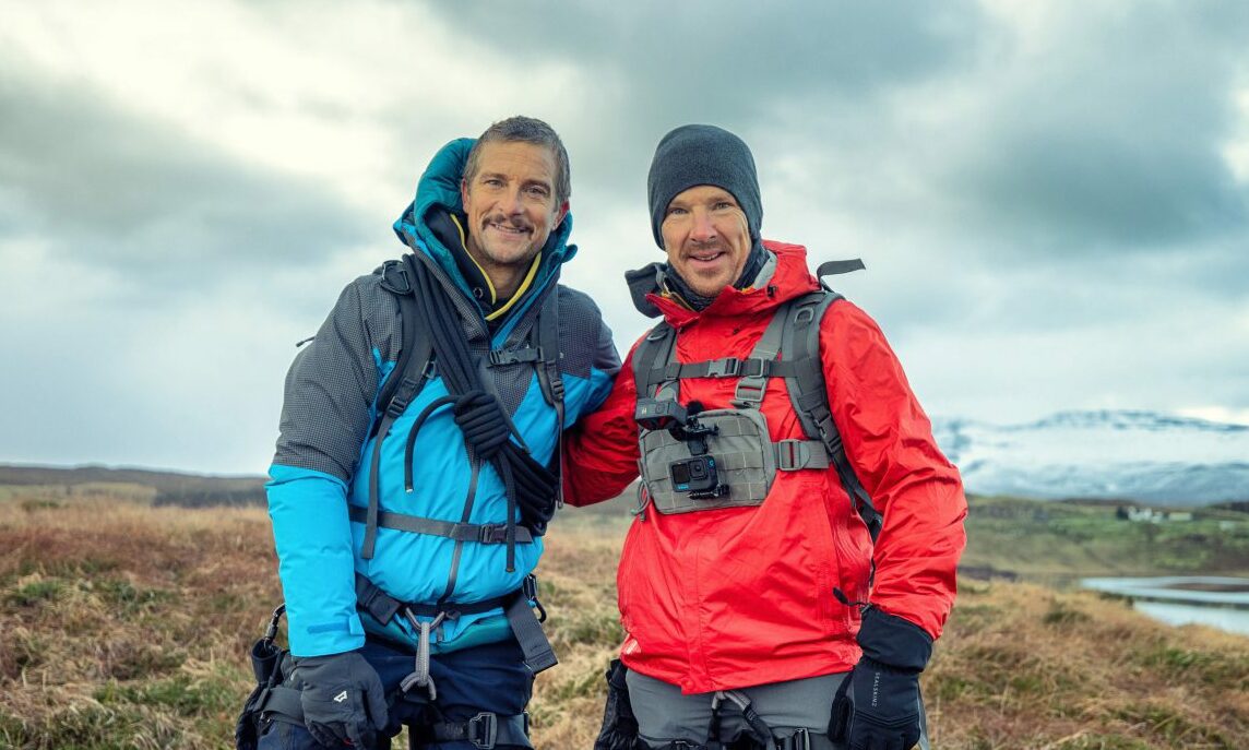 Bear Grylls and Benedict Cumberbatch ride submarine near Skye