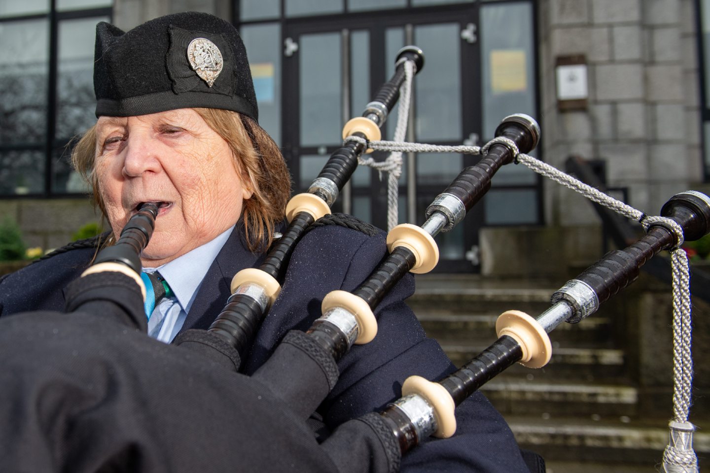 St Machar maths teacher Jane MacRae's D-Day bagpipe tribute