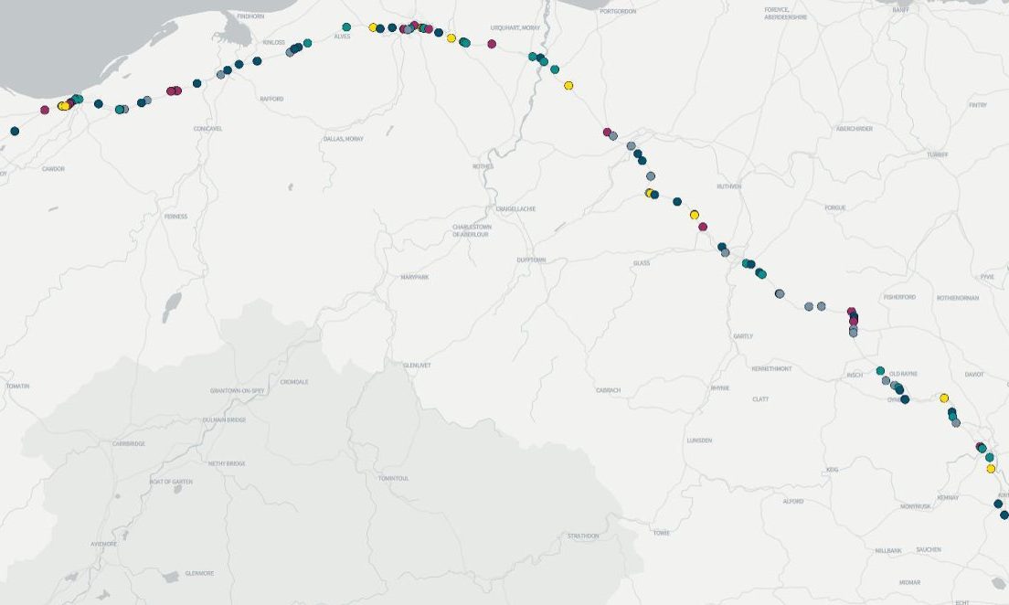 Data on crashes from Aberdeen to Inverness